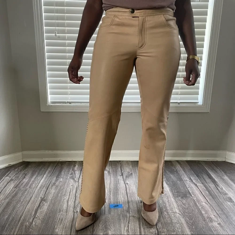 Harley Davidson Vintage Tan Leather Lace Up Pants